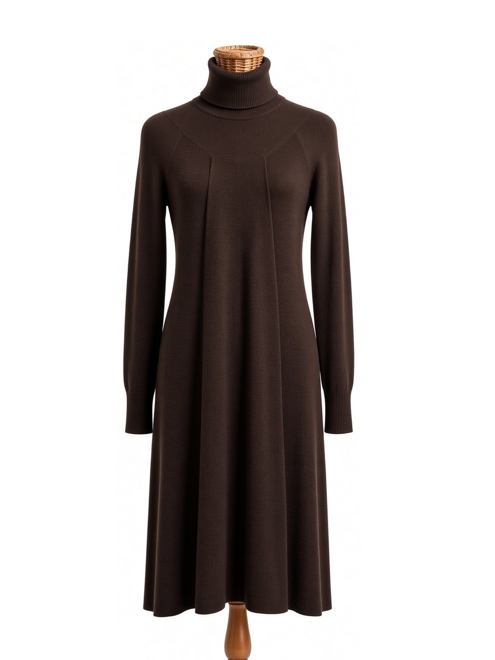 Autumn Cashmere Turtleneck Sweater Dress Midi A-Line Rich Brown XS